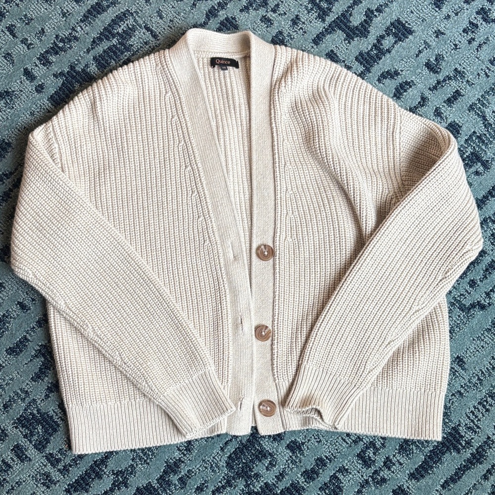 Quince Beige Button-Up Cardigan